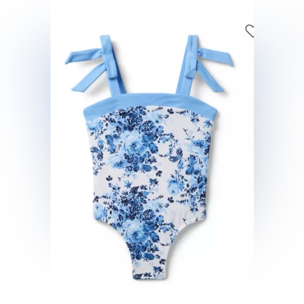 Janie and Jack Girls' Floral Bow One Piece Swimsuit NWT Size 18 UPF 50